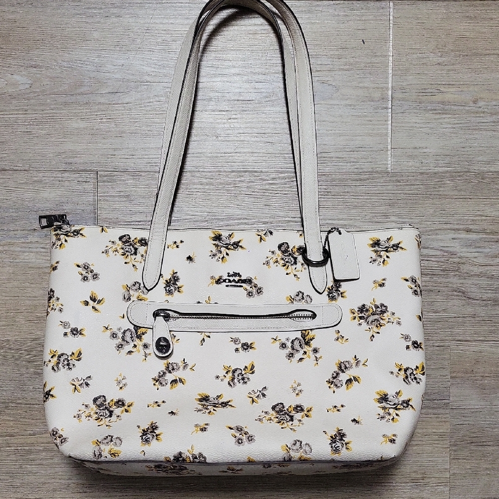 Coach Cream and Yellow Floral Shoulder Bag